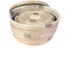 Load image into Gallery viewer, 2 White Oval Pixel Handwoven African Cattail Decorative Storage Basket Decoration For Home Lovers
