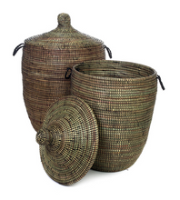 Load image into Gallery viewer, Black Decorative Handwoven Cattail Hamper Basket Beauty And For Home Decorations