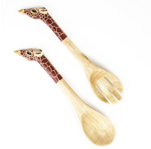 Load image into Gallery viewer, Hand Carved Wooden Giraffe Salad Servers- Fair Trade