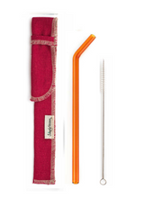 Load image into Gallery viewer, SIngle Bent Glass Straw Set in Sleeve with brush (lots of colors) - Give Back Goods