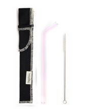 Load image into Gallery viewer, SIngle Bent Glass Straw Set in Sleeve with brush (lots of colors) - Give Back Goods