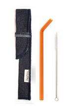 Load image into Gallery viewer, SIngle Bent Glass Straw Set in Sleeve with brush (lots of colors) - Give Back Goods