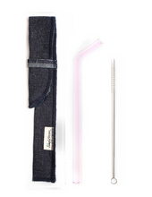 Load image into Gallery viewer, SIngle Bent Glass Straw Set in Sleeve with brush (lots of colors) - Give Back Goods