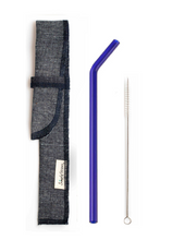Load image into Gallery viewer, SIngle Bent Glass Straw Set in Sleeve with brush (lots of colors) - Give Back Goods