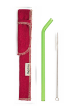 Load image into Gallery viewer, SIngle Bent Glass Straw Set in Sleeve with brush (lots of colors) - Give Back Goods