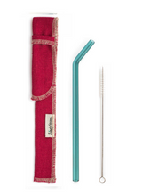 Load image into Gallery viewer, SIngle Bent Glass Straw Set in Sleeve with brush (lots of colors) - Give Back Goods