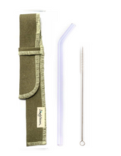 Load image into Gallery viewer, SIngle Bent Glass Straw Set in Sleeve with brush (lots of colors) - Give Back Goods