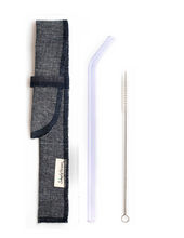 Load image into Gallery viewer, SIngle Bent Glass Straw Set in Sleeve with brush (lots of colors) - Give Back Goods