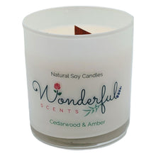 Load image into Gallery viewer, Wonderful Scents 11 oz Tumbler Candle Wood Wick Cedarwood and Amber