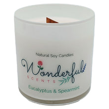 Load image into Gallery viewer, Wonderful Scents 11 oz Tumbler Candle Wood Wick Eucalyptus and Spearmint