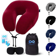 Load image into Gallery viewer, Everlasting Comfort Memory Foam Airplane Travel Pillow Kit Red