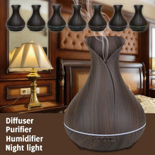 Load image into Gallery viewer, Colors of 400ml Dark Wood Grain Vase Style Essential Oil Diffuser
