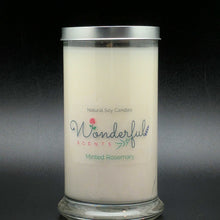 Load image into Gallery viewer, 21 oz Minted Rosemary Soy Wax Cotton Wick Status Jar Candle Tin Lid
