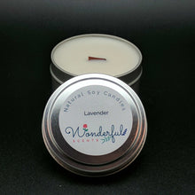 Load image into Gallery viewer, 6 oz Soy Wax Travel Tin Lavender Candles With Wood Wick
