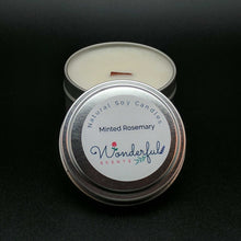 Load image into Gallery viewer, 6 oz Soy Wax Travel Tin Minted Rosemary Candles With Wood Wick
