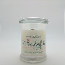 Load image into Gallery viewer, 8 oz Bergamot and Tarragon Soy Wax Candle with Wood Wick Status Jar
