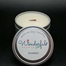 Load image into Gallery viewer, 6 oz Soy Wax Travel Tin Eucalyptus Candles With Wood Wick
