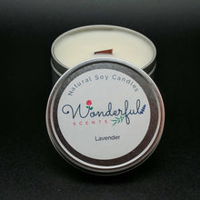 Load image into Gallery viewer, 8 oz Soy Wax Travel Tin Lavender Candles With Wood Wick
