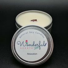 Load image into Gallery viewer, 8 oz Soy Wax Travel Tin Relaxation Candles With Wood Wick
