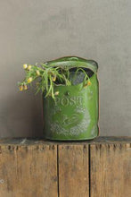 Load image into Gallery viewer, Green Embossed Tin "Post" Letter Box, Shown in use
