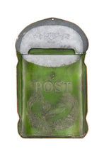 Load image into Gallery viewer, Green Embossed Tin "Post" Letter Box, open
