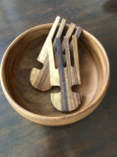 Load image into Gallery viewer, Acacia Wood 10&quot; Calabash Salad Bowl Set with Acacia Salad Hand Servers- Fair Trade and Sustainably Harvested - Give Back Goods
