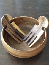 Load image into Gallery viewer, Acacia Wood 10&quot; Calabash Salad Bowl Set with Acacia Salad Hand Servers- Fair Trade and Sustainably Harvested - Give Back Goods
