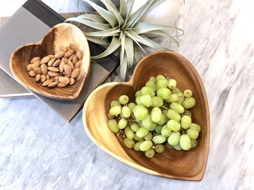 2 Acacia Wood Heart Bowl Set, 6