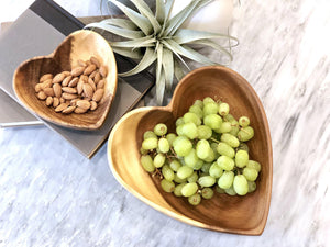 2 Acacia Wood Heart Bowl Set, 6" & 10" Bowls - Fair Trade & Sustainably Harvested - Give Back Goods