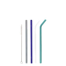 Load image into Gallery viewer, Mixed Set of 4 Glass Straws - 2 Straight+ 2 Bent Classic Straws + Brush - Give Back Goods
