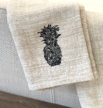 Load image into Gallery viewer, Set of 4 Hand Woven Ethiopian Cotton, embroidered Pineapple Petra Dinner Napkins- Navy or Beige, Eco-Friendly, Fair Trade - Give Back Goods
