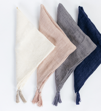 Load image into Gallery viewer, Set of 4 Hand Woven, Stone Washed Linen Tasseled Dinner Napkins Beauty And Health For Cookers
