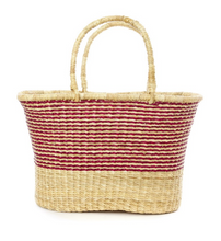 Load image into Gallery viewer, Red Pinstripe Handwoven Bolga Tote Basket Beauty And For Home Decorations
