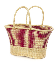 Load image into Gallery viewer, Red Pinstripe Handwoven Bolga Tote Basket Beauty And For Home Decorations

