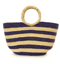 Load image into Gallery viewer, Handwoven Navy Blue Striped Tote Basket Bag, Fair Trade &amp; Eco-Friendly Decoration For Home Lovers
