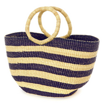 Load image into Gallery viewer, Handwoven Navy Blue Striped Tote Basket Bag, Fair Trade &amp; Eco-Friendly Decoration For Home Lovers
