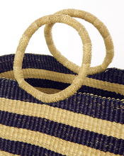 Load image into Gallery viewer, Handwoven Navy Blue Striped Tote Basket Bag, Fair Trade &amp; Eco-Friendly Decoration For Home Lovers
