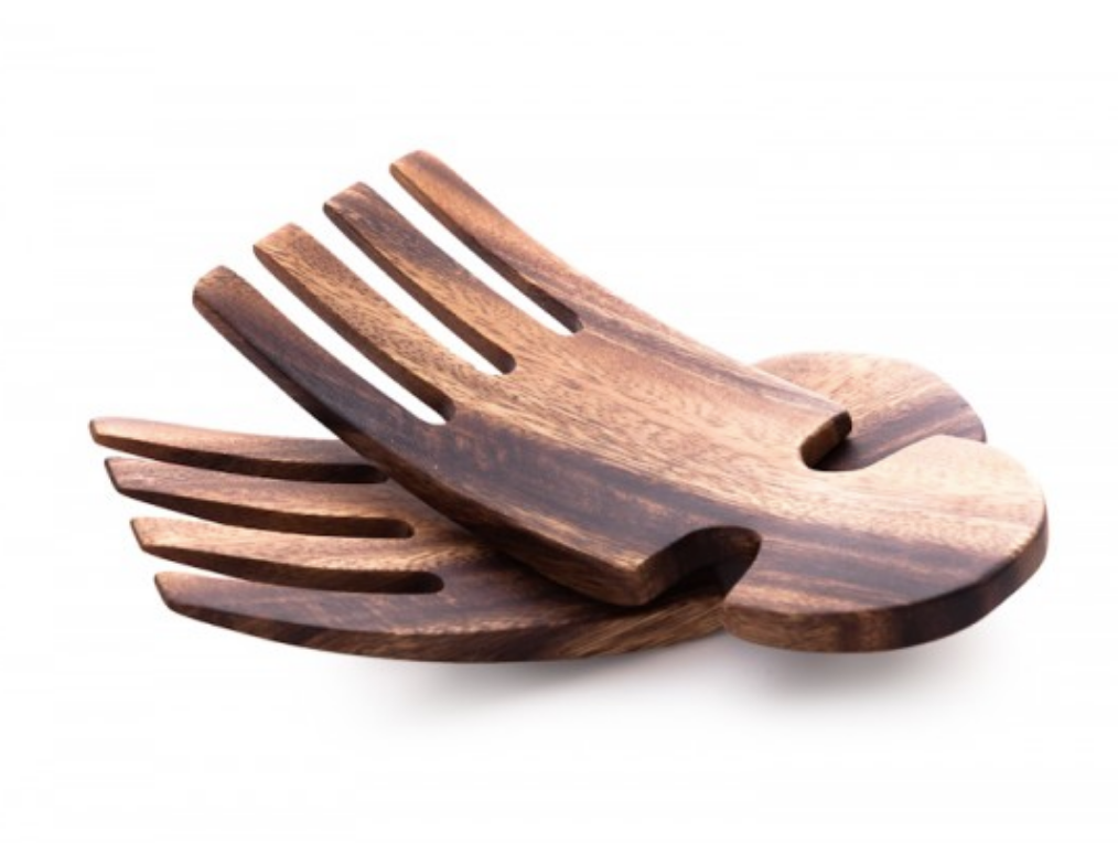 Acacia Wood Salad Hands Utensils - Fair Trade and Sustainably Harvested- Helps Create Jobs and Sustains Communities - Give Back Goods