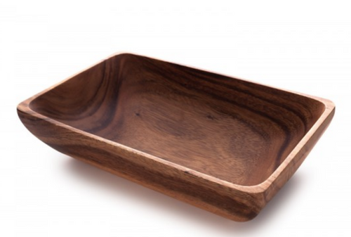 Acacia Wood Rectangle Salad Bowl Set with Salad Servers, Fair Trade & Sustainably Harvested - Give Back Goods