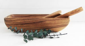 Acacia Wood Rectangle Salad Bowl Set with Salad Servers, Fair Trade & Sustainably Harvested - Give Back Goods