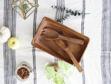 Load image into Gallery viewer, Acacia Wood Rectangle Salad Bowl Set with Salad Servers, Fair Trade &amp; Sustainably Harvested - Give Back Goods
