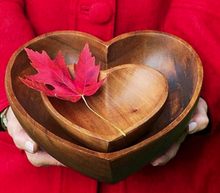 Load image into Gallery viewer, 2 Acacia Wood Heart Bowl Set, 6&quot; &amp; 10&quot; Bowls - Fair Trade &amp; Sustainably Harvested - Give Back Goods
