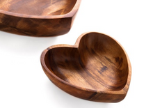 Load image into Gallery viewer, 2 Acacia Wood Heart Bowl Set, 6&quot; &amp; 10&quot; Bowls - Fair Trade &amp; Sustainably Harvested - Give Back Goods
