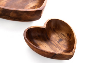 2 Acacia Wood Heart Bowl Set, 6" & 10" Bowls - Fair Trade & Sustainably Harvested - Give Back Goods