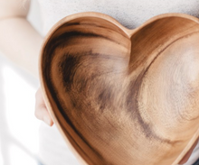 Load image into Gallery viewer, 2 Acacia Wood Heart Bowl Set, 6&quot; &amp; 10&quot; Bowls - Fair Trade &amp; Sustainably Harvested - Give Back Goods
