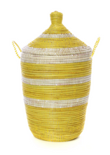 Load image into Gallery viewer, Set of Three Handwoven Yellow and White Bath Hamper Baskets, Fair Trade - Give Back Goods
