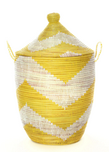 Load image into Gallery viewer, Set of Three Handwoven Yellow and White Bath Hamper Baskets, Fair Trade - Give Back Goods
