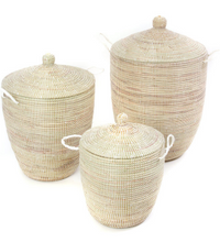 Load image into Gallery viewer, Set of Three Handwoven Cattail White Hamper Baskets Fair Trade - Give Back Goods
