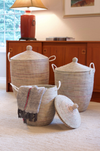 Load image into Gallery viewer, Set of Three Handwoven Cattail White Hamper Baskets Fair Trade - Give Back Goods
