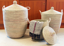 Load image into Gallery viewer, Set of Three Handwoven Cattail White Hamper Baskets Fair Trade - Give Back Goods
